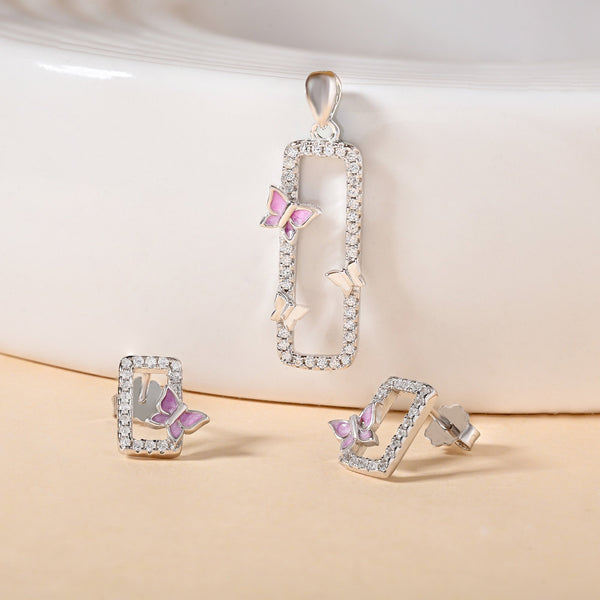 CZ Butterfly Pendant Set
