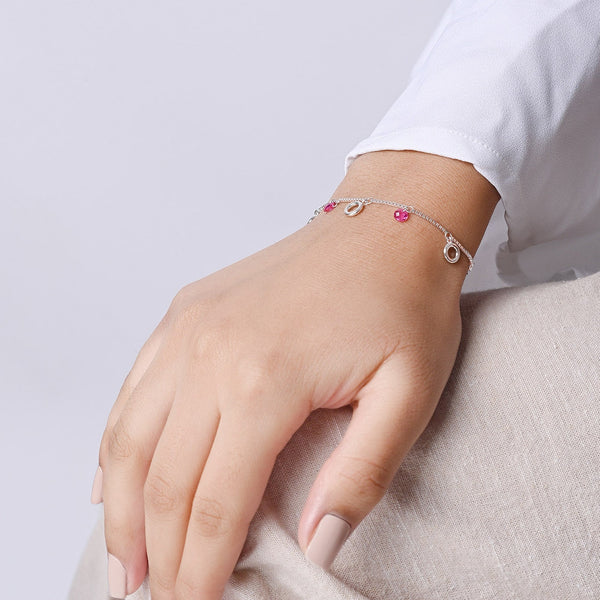 Pink Bead and Circle Charm Bracelet