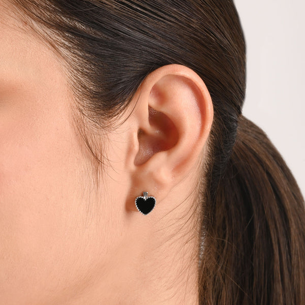 Beaded Edge Heart Stud Earrings