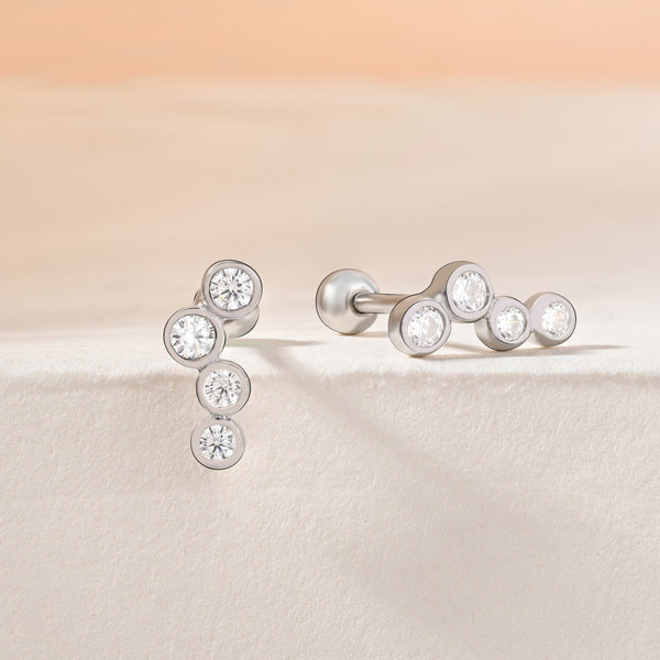 Triple Bezel Set Stud Earrings
