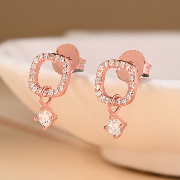 CZ Drop Charm Stud Earrings