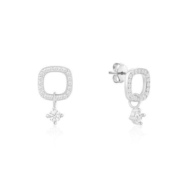 CZ Drop Charm Stud Earrings