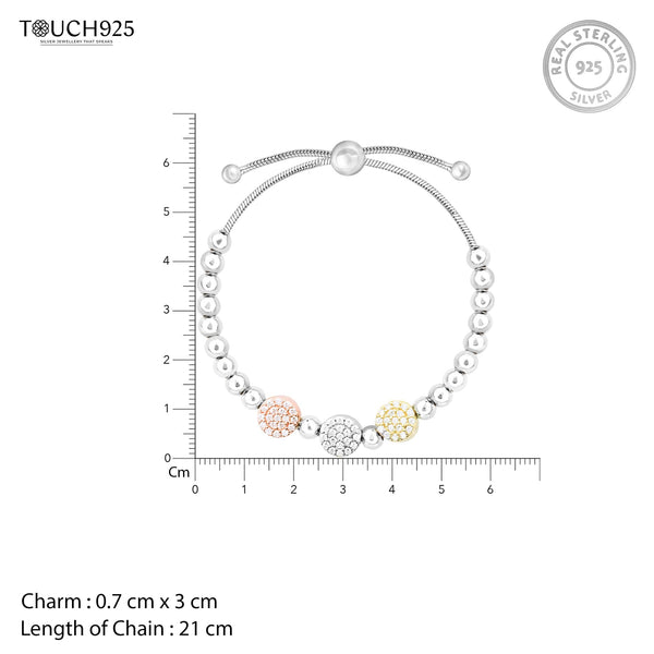 Beaded Multicolour CZ Silver Bracelet