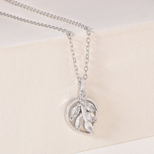 Leaf Motif CZ Pendant Necklace