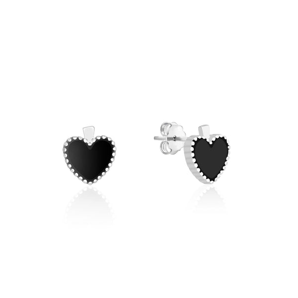 Beaded Edge Heart Stud Earrings