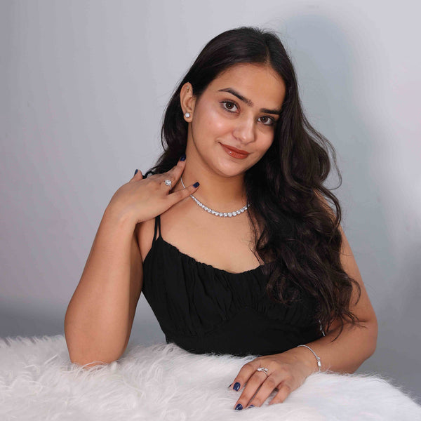 Classic Tennis Silver Necklace Set