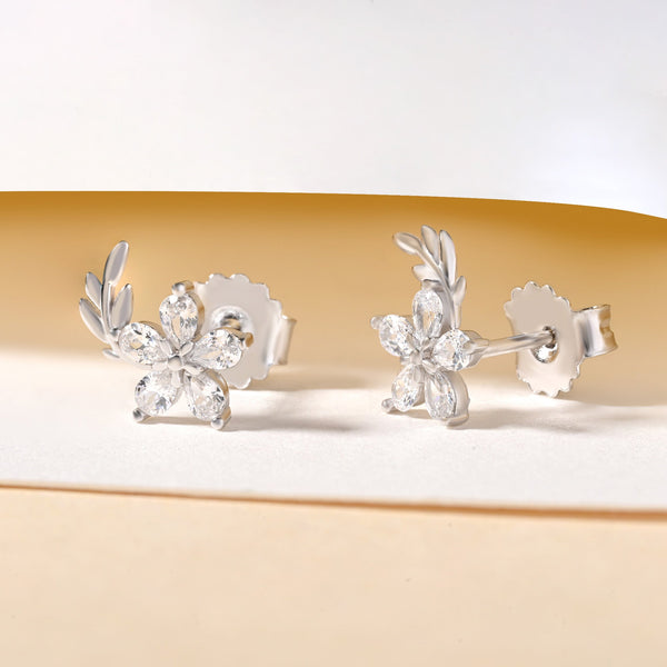 Floral CZ Stud Earrings