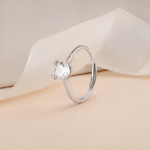 Claw-Set Solitaire Silver Ring