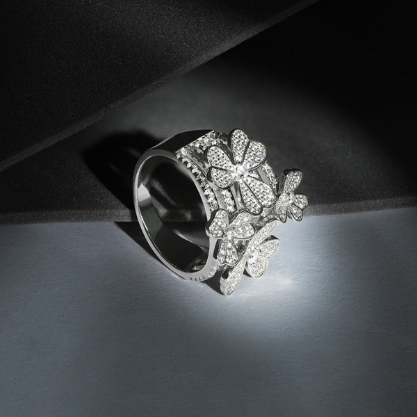 Silver Floral Cluster Ring