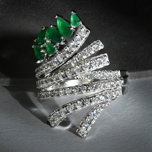 Emerald Cluster Silver Ring