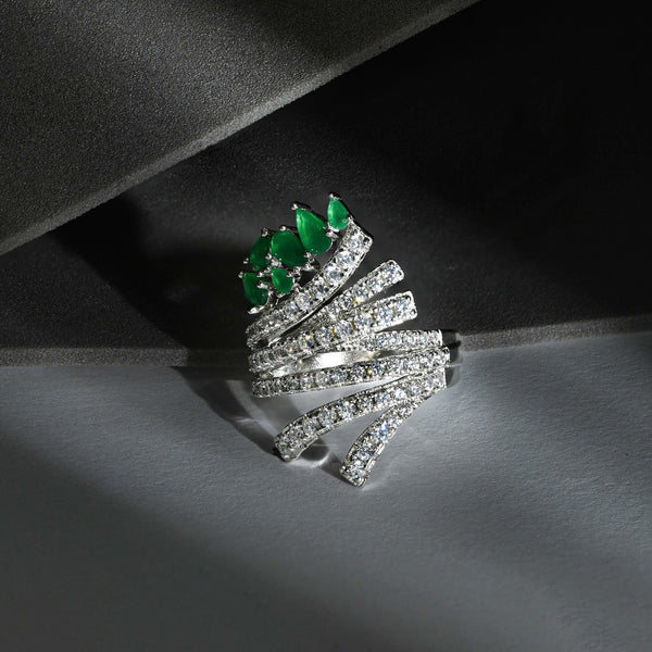 Emerald Cluster Silver Ring