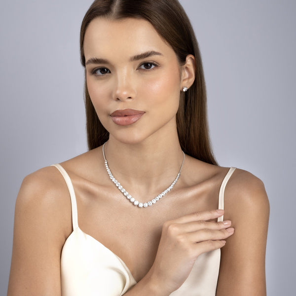 Classic Tennis Silver Necklace Set